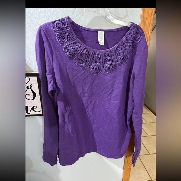 Avon Soutache Embroidery Purple Long Sleeve Tshirt Top Size Women's XL - Picture 1 of 13